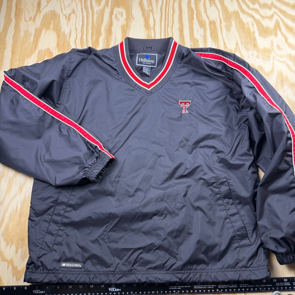 Vintage Texas Tech Red Raiders Windbreaker Pullover Mens Medium Black‎ V-Neck